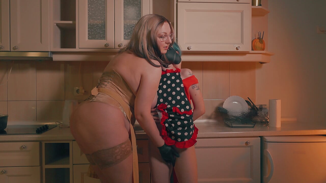 Gloved Hand Over Mouth - Big Stepmom Inspects & Humiliates Skinny Stepdaughter
