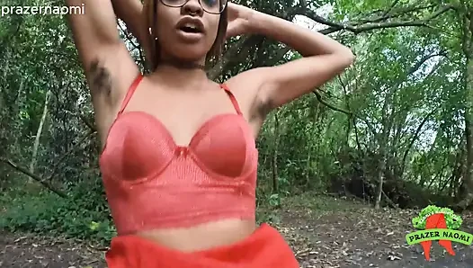 Black slut having sex in the park with an Asian guy