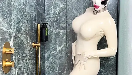 Latex Cow Undressing Under the Shower