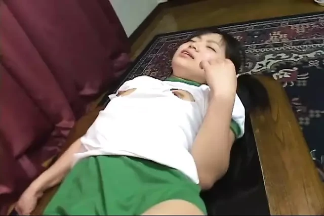 Horny Japanese teen playing with big dildo