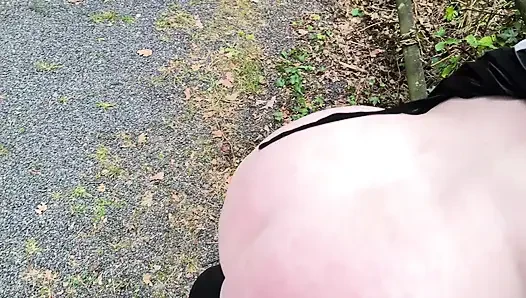 Whipping her bare ass on the barbecue area