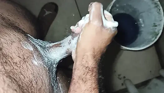 Hairy skinny man masturbates in pope's shower while not at home