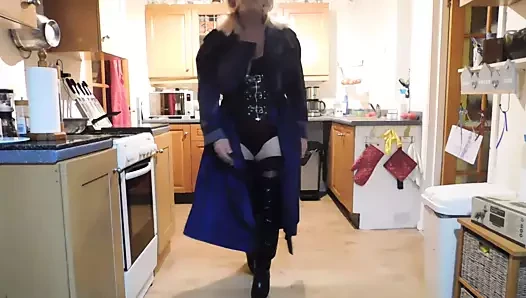 Sexy rubber mackintosh and thigh boots