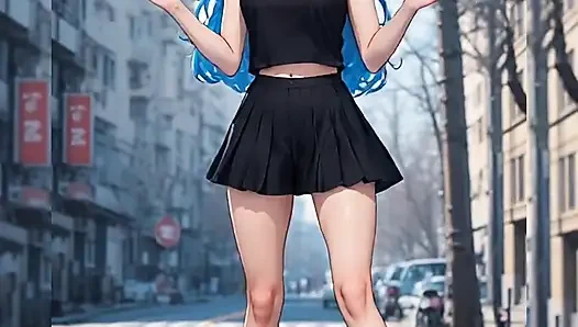 Gadis berambut biru menari