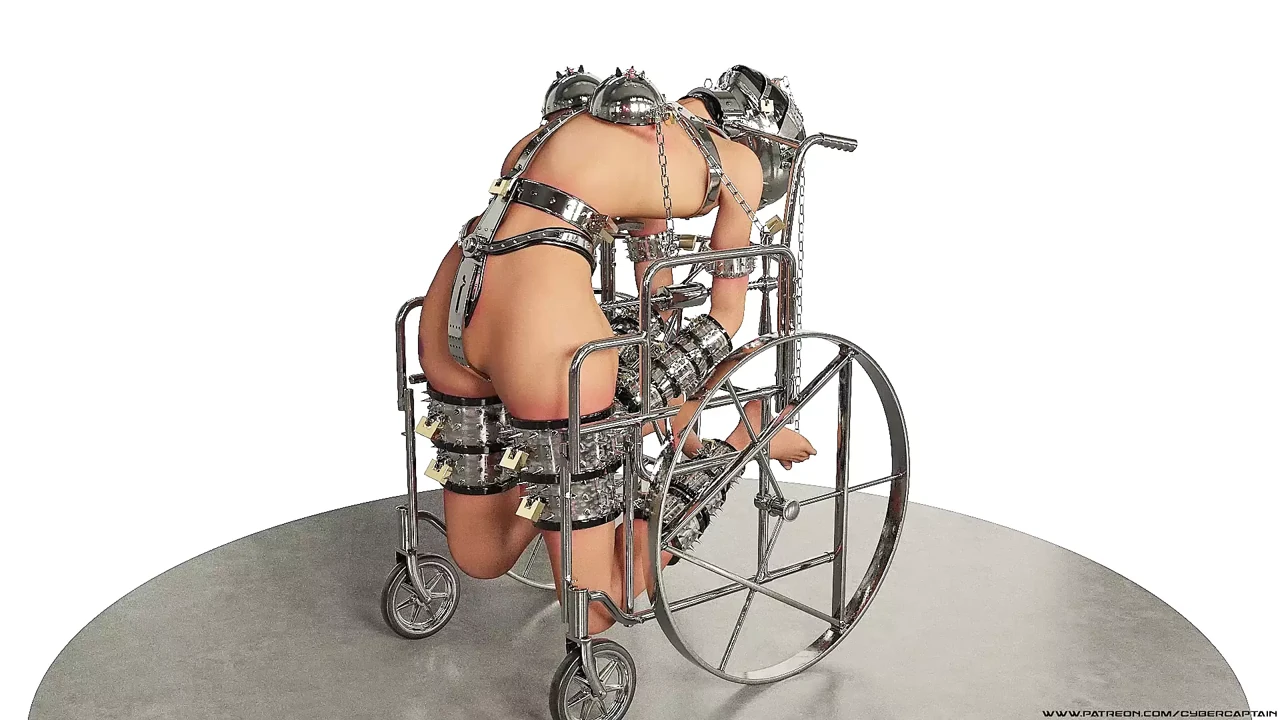 Slave Hardcore Cuffed and Chained in a Wheelchair Metal Bondage BDSM