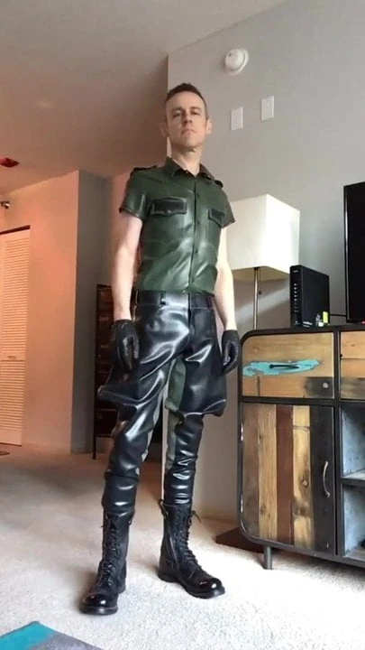 Posing in rubber gear..thinking I'm tough..but I'm a faggot