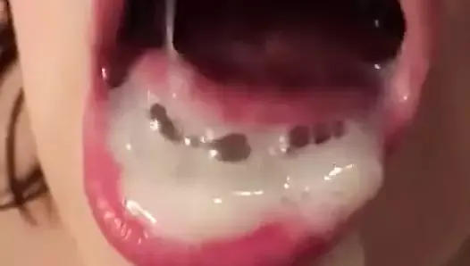 Rancid Cunt Eats a Healthy Mouthful of Thick, Lumpy Glue