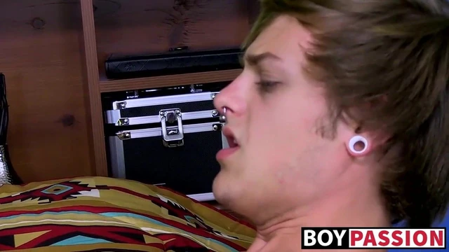 Twink Jason enjoying wanking his cock and playing with dildo