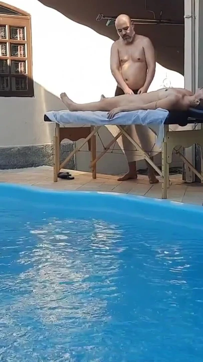 Must-see moment from "Massage in the pool. The therapist couldn't hold back and made her cum in his mouth."
