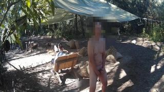Guys at camp didn't notice naked guy wanking
