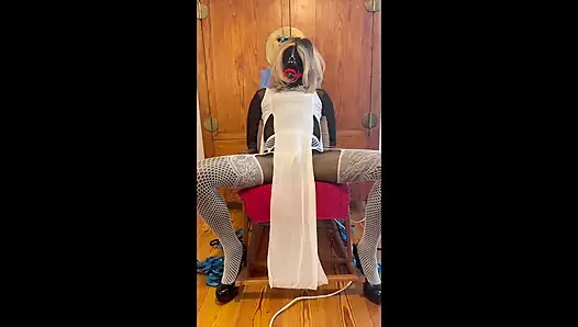 Nylon Toy Doll Chairtied and Milked by MagicWand