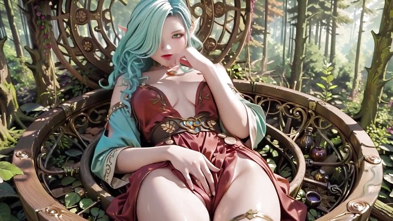 숲 판타지! 개인 산책을 즐기는 녹색 머리의 마지 &, 블루 엘프