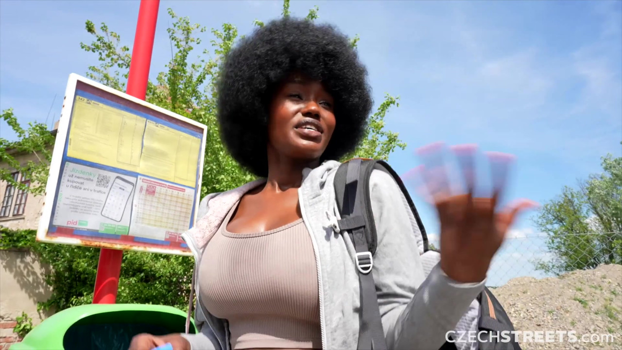 チェコの通り152:かわいい巨乳の黒人の女の子と急いで