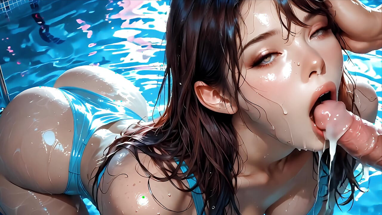 CUTE VERY SEXY WOMAN SUCKING COCK IN THE POOL GENERATED BY AI