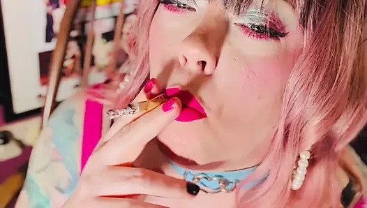 Tina Snua Is Stunning In Pink Leather & Chain Smoking - BBW OMI OME Snap Inhales Drifting Smoke