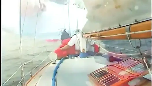 Couple of nice ebony babes are doing one cock on the deck of sailing ship