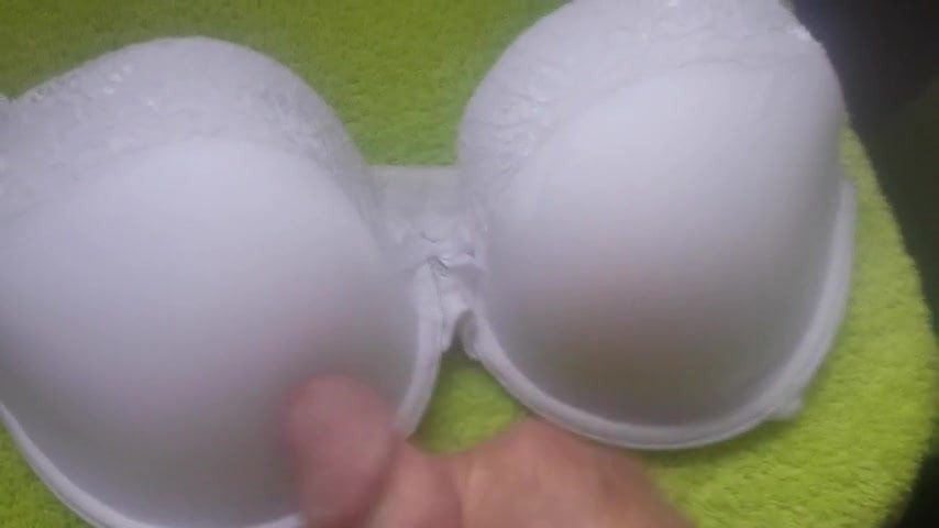 Cum on white bra