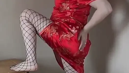 Cheongsam Dress Fishnet Pantyhose Striptease
