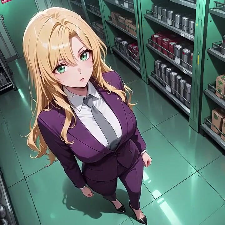 Blonde Boss in Purple Suit! Office Train Private Moments. She's Multitasking with Files While Secretly Adjusting Her Skirt...