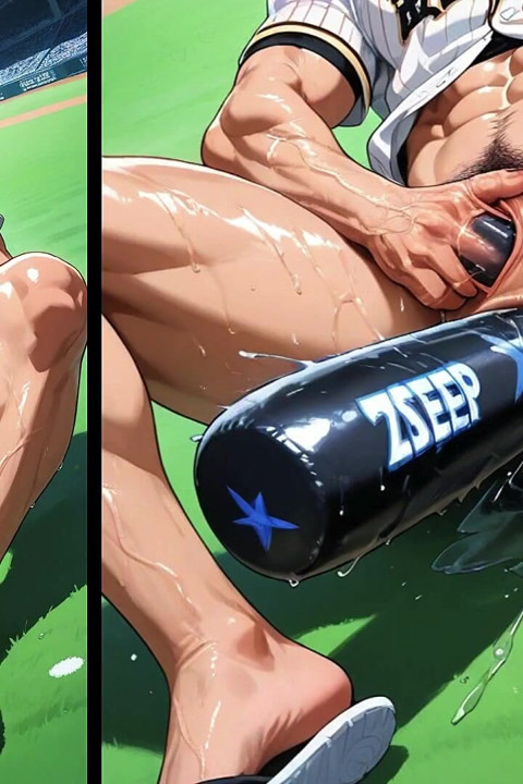 Femboy ftm mendorong tongkat baseball ke lubang pantatnya yang lebar. Animasi Porno Hentai.
