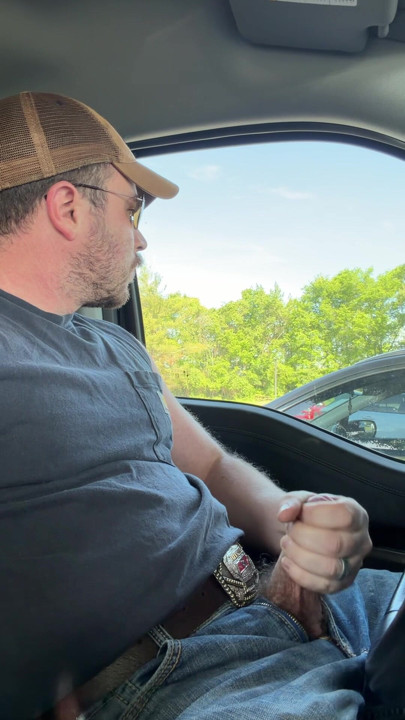Daddy shoots precum in truck