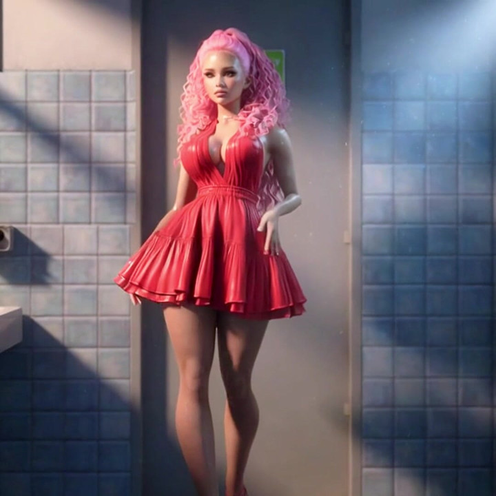 She dances with her hands on her knees