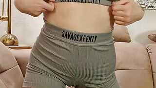 Sporty Ginger girl WetRabbit fucks and sucks two dildos until she cums