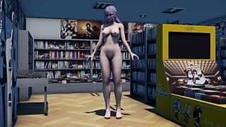Chica sexy tímida en una apuesta bailó un lindo baile desnuda en la tienda
