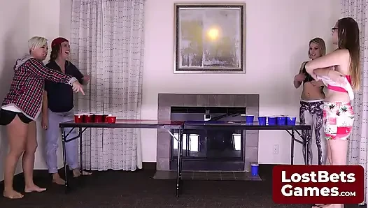 Energetic former cheerleaders show off moves as clothes drop
