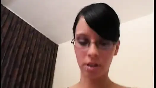 Spex brunette with round butt gets slammed in pov