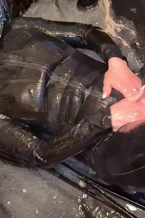 Slave slut-orgasma Celeste in latex extreme sloppy deep throat pissing squirting ogasm in slime