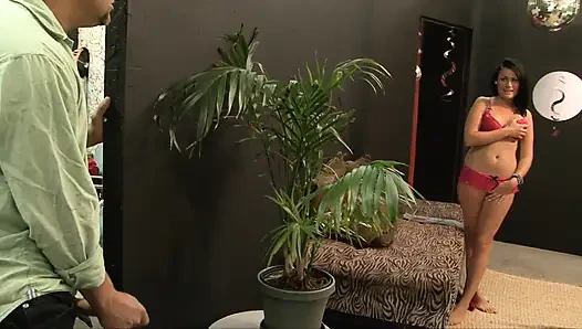 Dark haired babe gets her young pussy fucked