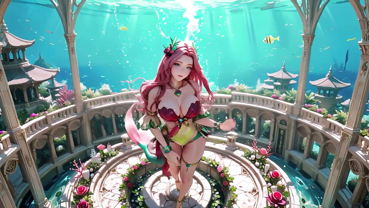 Deep Sea Fantasy! The Pink-Haired Mermaid Queen lounges in the azure palace.