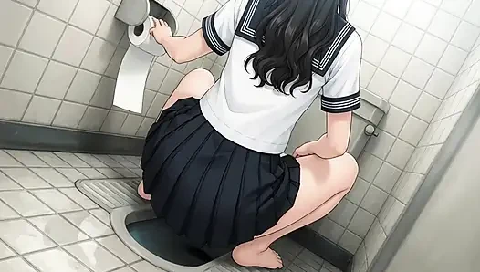 Siswi nakal ini lagi jongkok di kamar mandi sambil pamer pantat bahenolnya