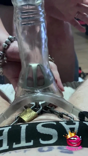 Memorable moment from "Chastity caged cock teased and denied inside a cock sleeve"