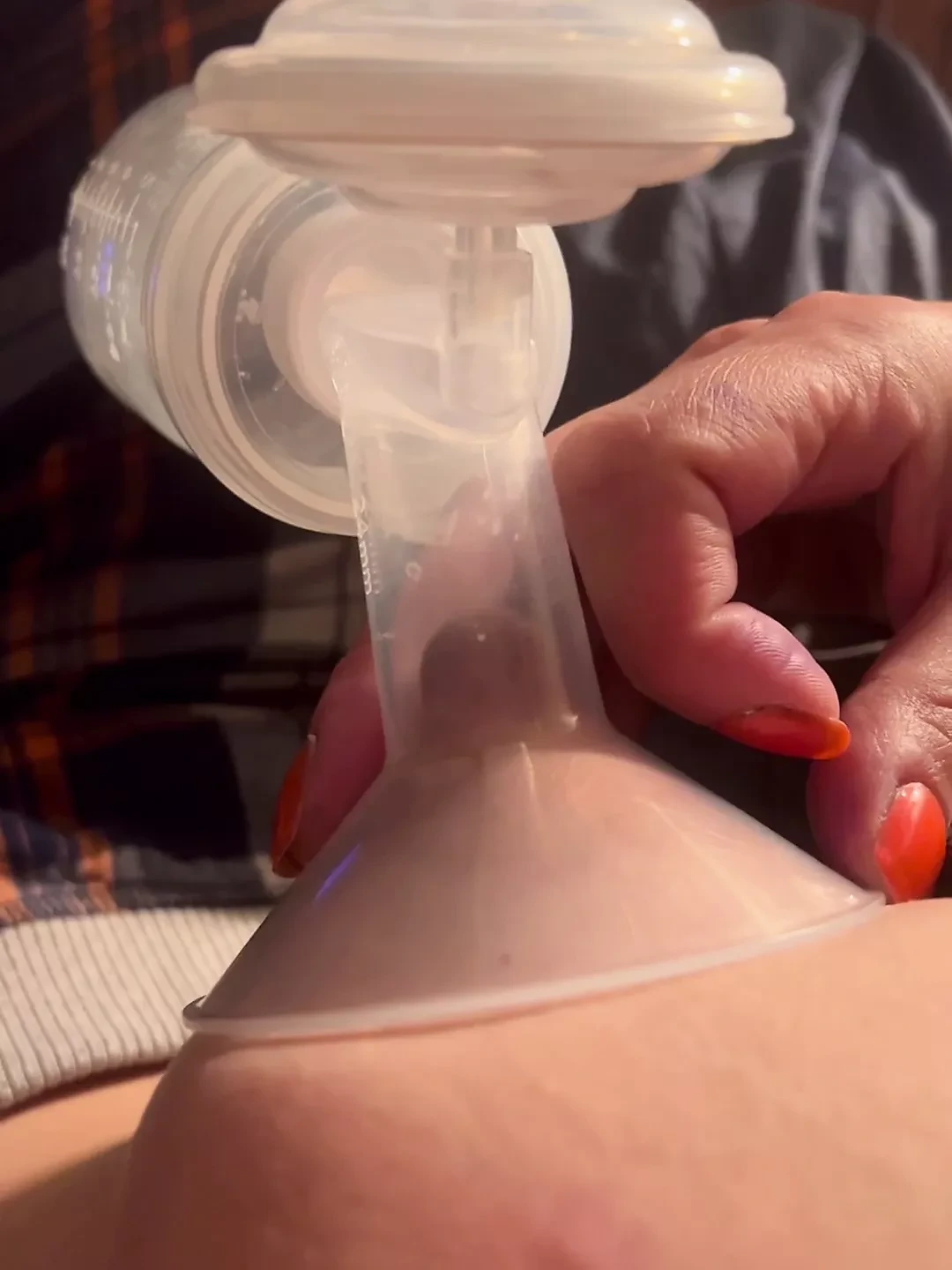 Amateur Breast Milk Pumping. Up Close Spray.