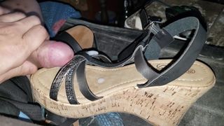 cum on her new stained wedge shoe