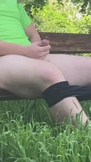 Powerful moment from "Huge risky cumshot on public park bench"