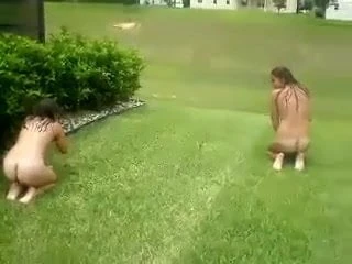 Two girls streaking