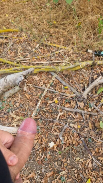 peeing on the side of the road and then big cum.