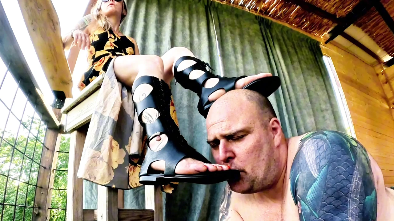 Mistress in Gladiator Sandals Foot Worship Total Submission