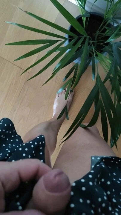 Showing legs, cock and black nails