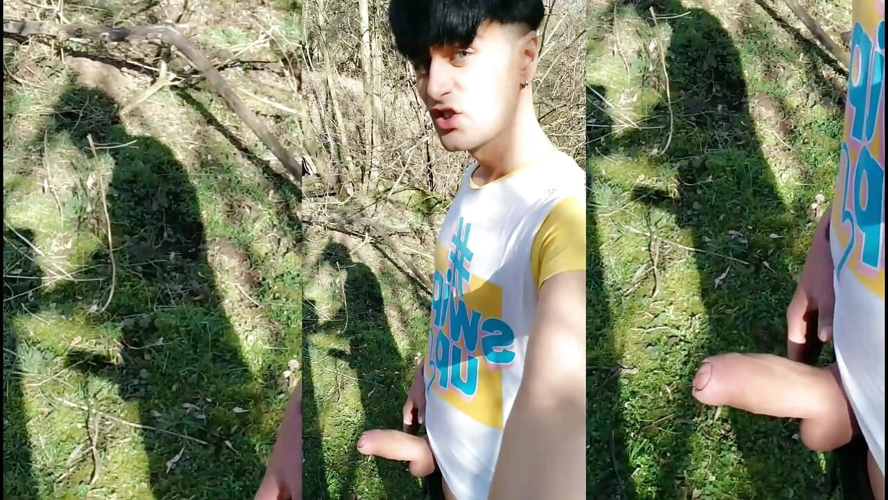Güneşli bir günde twink ve gölgesi - açık havada mastürbasyon - kalın yarak