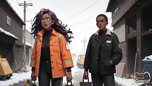 Kar yağışlı bir sokaktaki en iyi zenci sikişi! Mor saçlı kraliçenin zenci xxx zevki.