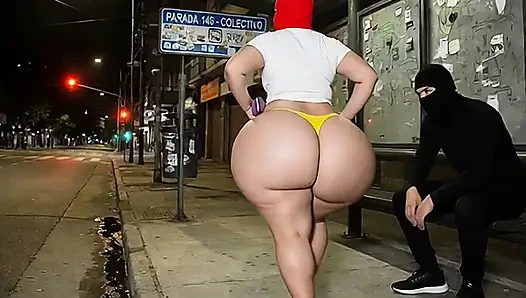 Big Ass Latina Sitting on the Bus Visible Yellow Thong