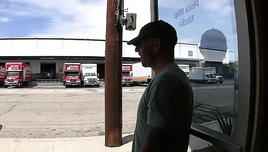 Inked babe is pleasuring guy's big wang