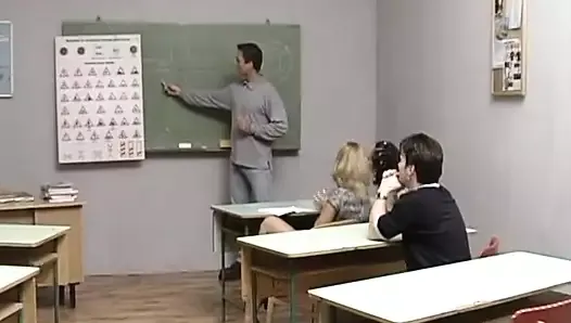Two German schoolgirls getting fucked by a student and a teacher