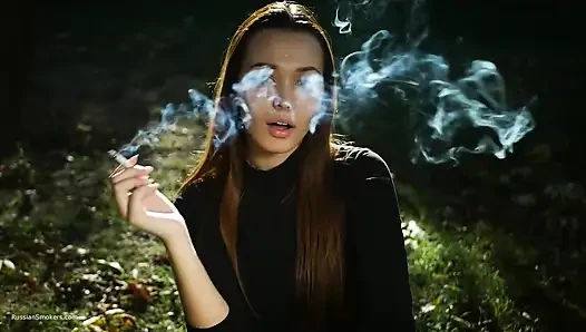 Seductive Russian Beauty Smoking Cigarette Outdoor Vibes
