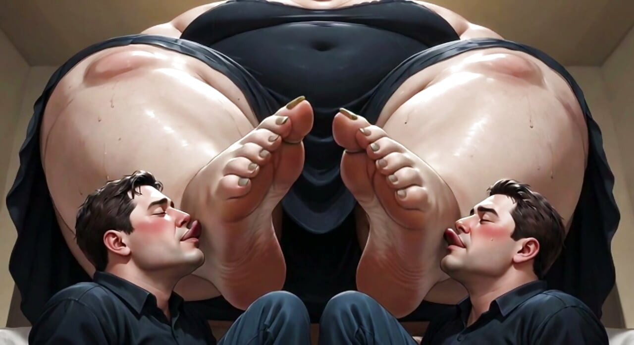 Obese SSBBW Foot Domination - Male Slaves Cleaning Her Big Soft Feet