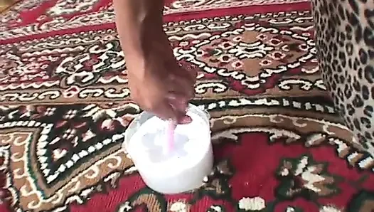 Latin whore with hairy cunt shaves then fucked with a cock indoors